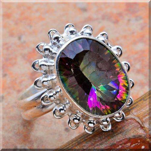 MYSTIC TOPAZ SET IN SOLID STERLING SILVER FLOWER RING size 6