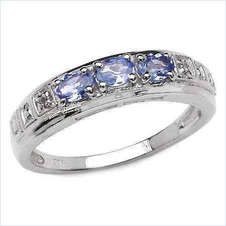 0.55CT GENUINE TANZANITE AND DIAMOND RING  SET IN SOLID STERLING SILVER size 7