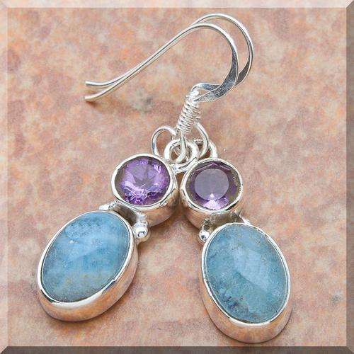 **AQUAMARINE AND AMETHYST EARRINGS!!! SET IN SOLID STERLING SILVER