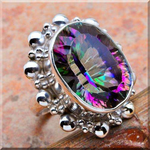 MYSTIC TOPAZ SET IN SOLID STERLING SILVER FLOWER RING size 6