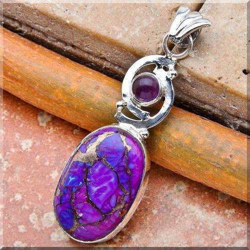 PURPLE COPPER TURQUOISE, AMETHYST PENDANT!!! SET IN SOLID STERLING SILVER!!!
