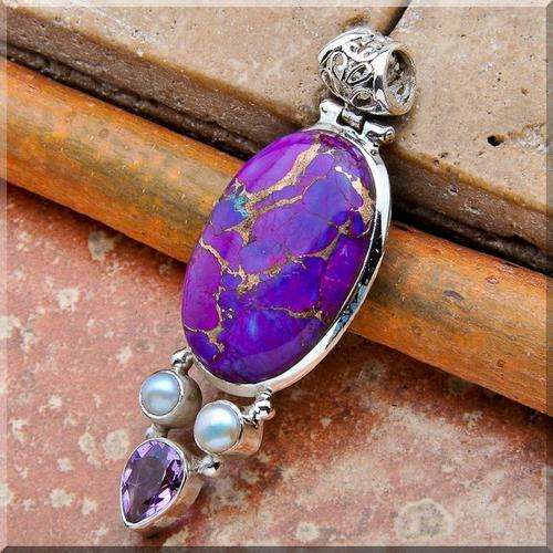 **50% REDUCED SHIPPING!** PPL COPPER TURQUOISE, PEARL, AMETHYST PENDANT! IN SOLID STERLING SILVER!!!