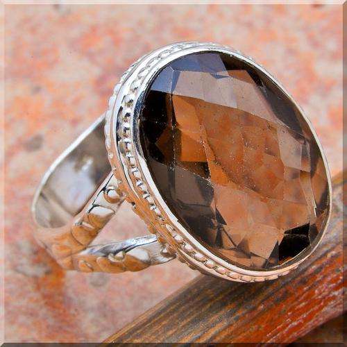 SUPERB SMOKY TOPAZ!!! 6CT SET IN SOLID STERLING SILVER RING size 8