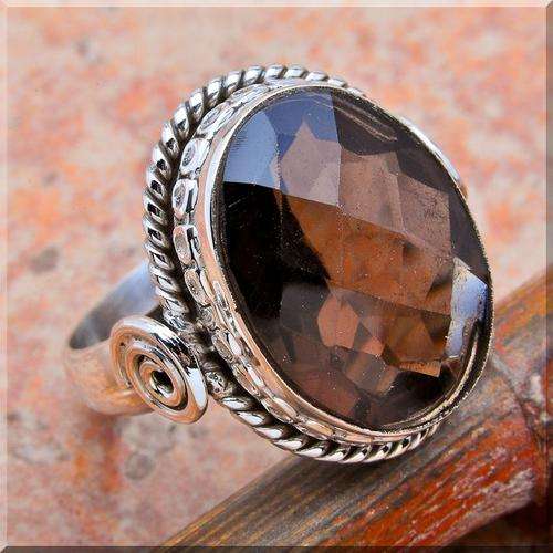 SUPERB SMOKY TOPAZ!!! 6CT SET IN SOLID STERLING SILVER RING size 9