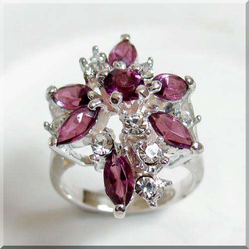 **DIRECT IMPORT!** STUNNING SIMULATED AMETHYSTS&DIAMONDS SET IN SOLID STERLING SILVER RING size 9