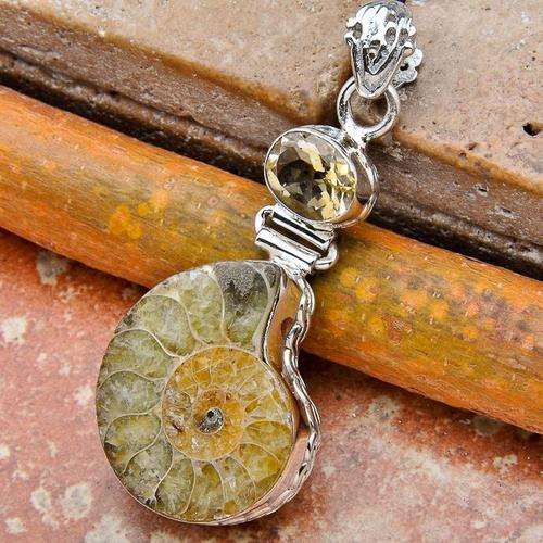 **REDUCED SHIPPING**RARE AMMONITE,TOPAZ PENDANT! SOLID STERLING SILVER!