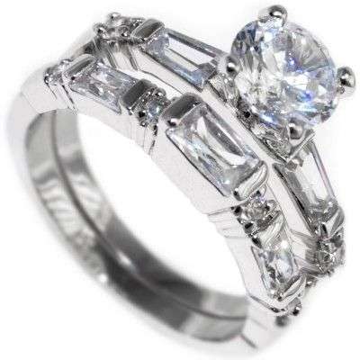 **DIRECT IMPORT**1.65CTW PRINCESS w/ BAGUETTES "WEDDING RING SET" size 8