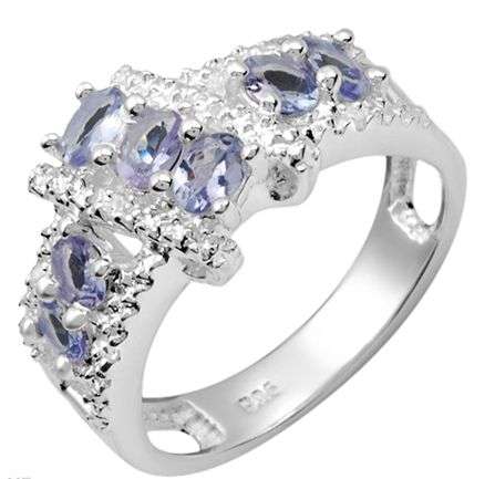 **GENUINE TANZANITE DIAMOND RING  IN ELEGANTLY STYLED .925 SILVER SIZE 7