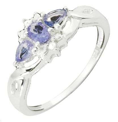 **INTERNATIONAL SHIPPING!!!**GENUINE TANZANITE DIAMOND RING  IN ELEGANTLY STYLED .925 SILVER SIZE 7