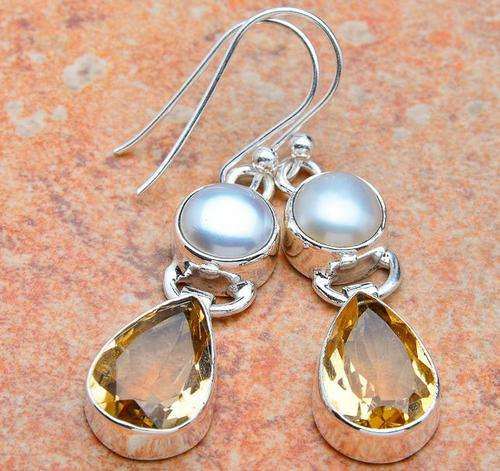 **INTERNATIONAL SHIPPING!**SUPERB CITRINE PEARL EARRINGS!!! SET IN SOLID STERLING SILVER