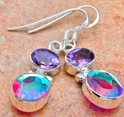 **INTERNATIONAL SHIPPING!**AMETHYST RAINBOW MYSTIC TOPAZ EARRINGS!!! SET IN SOLID STERLING SILVER
