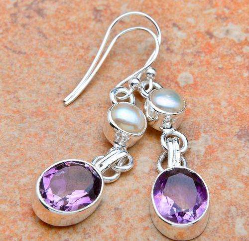 **INTERNATIONAL SHIPPING!**AMETHYST PEARL EARRINGS!!! SET IN SOLID STERLING SILVER