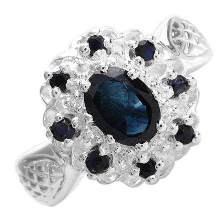 **INTERNATIONAL SHIPPING!**SCINTILLATING DESIGN! SAPPHIRES IN SOLID STERLING SILVER LEAF DESIGN SZ 7