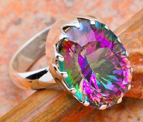 **CZ MYSTIC TOPAZ SET IN SOLID STERLING SILVER RING size 7