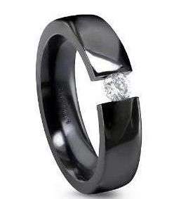 **TITANIUM BLACK TENSION BAND BRILLIANT CUT CZ WEDDING RING