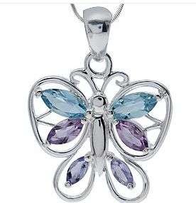 **FREE SHIPPING** FLUTTER BY... GENUINE TANZANITES & AMETHYSTS IN .925 SILVER PENDANT + NECKLACE!!