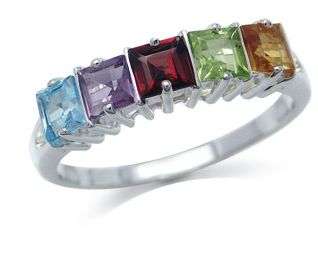 *INTERNATIONAL SHIPPING**5 Stone Multi Colored 925 Sterling Silver Ring