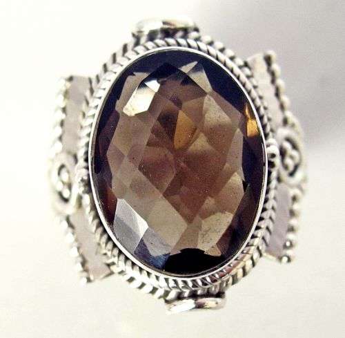 HUGE SMOKY TOPAZ SET IN SOLID .925 STERLING SILVER SZ9