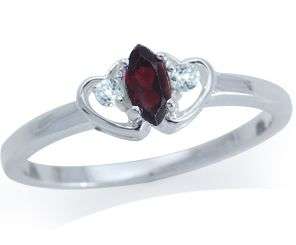 **INTERNATIONAL SHIPPING!** Garnet&White Topaz 925 Silver Twin Heart Ring Sz 9