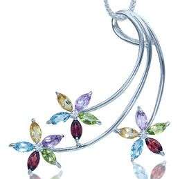 *CRAZY FREE SHIPPING!**BUNCH OF FLOWERS Amethyst Peridot Garnet Topaz Silver Flower Pendant
