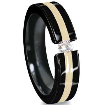 !!FREE SHIPPING!!BLACK / GOLD TITANIUM TENSION RING WITH ROUND CZ size 9
