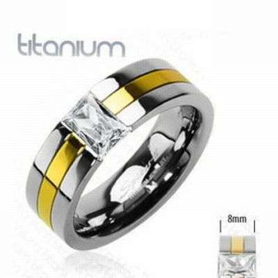 **INTL INSURED SHIPPING** Superb 0.60CTW Solid Titanium Ring Gold Inlay CZ Stone