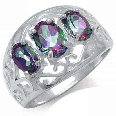 **2ct. 3-Stone Genuine Mystic Topaz Solid Sterling Silver Filigree Ring 5.5