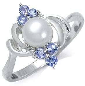 **Intenational shipping!!**Tanzanite Natural Pearl 925 Sterling Silver Solitaire Ring 6