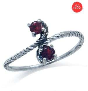 Vintage Style Natural Garnet 925 Sterling Silver Rope Twist Ring