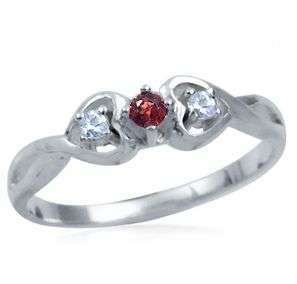 ***Natural Garnet & White Topaz 925 Sterling Silver Heart Ring***