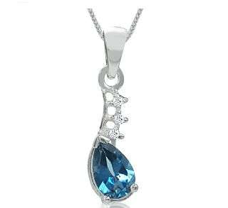 SNAP FRIDAY ***Natural London Blue Topaz & White Topaz 925 Sterling Silver Pendant***