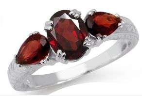 2.2ct. 3-Stone Natural Garnet 925 Sterling Silver Ring sz 6