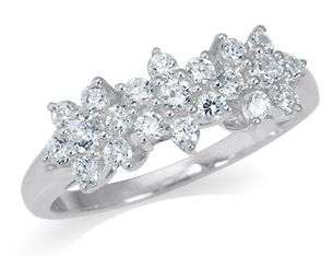 Round Cut White CZ 925 Sterling Silver 3-Flower Cluster Ring SZ6