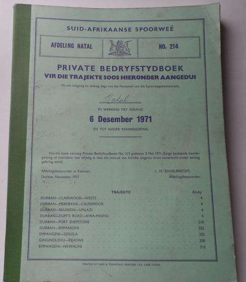 SA Railways Private Working Time Book 1971