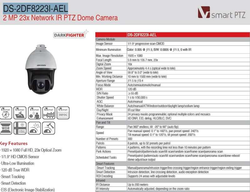 DEMO Hikvision DS-2DF8223I-AEL - 2MP Ultra-low Light Smart PTZ Camera