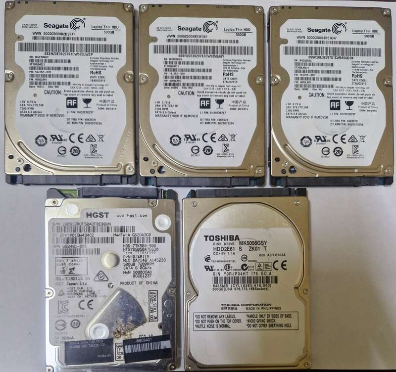 Seagate / WD / Toshiba / HGST 500GB 2.5` Internal Hard Disk (HDD)