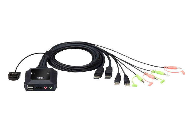 Aten 2-Port USB DisplayPort Cable KVM Switch with Remote Port Selector CS22DP