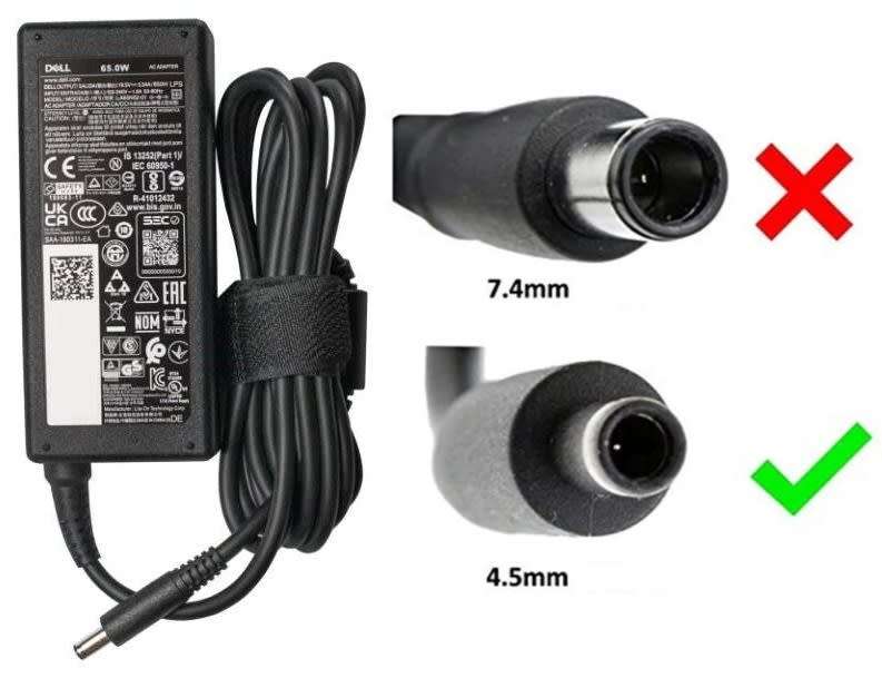 Dell 65W 4.5mm Barrel Notebook Charger with Power Cord 450-AECN