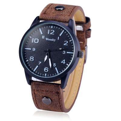 Weesky 1203G Quartz Watch with Leather Strap for Men  -  BROWN