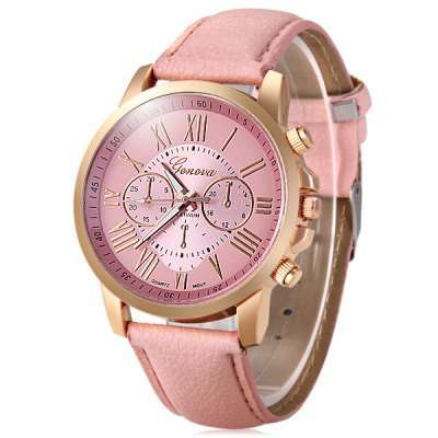 Geneva Bright Colors Leather Band Ladies Fashion Quartz Watch  -  PINK