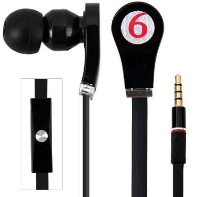 Tangle-free Flat Cable High Quality Sound Deep Bass Earphone with Mic  -  BLACK