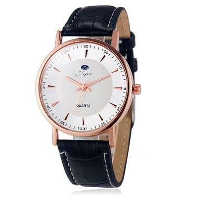 Jijia Designer Dual Scale Quartz Watch with Leather Strap  -  WHITE AND BLACK