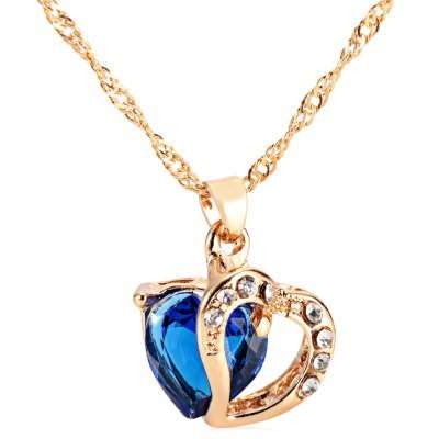 Double Heart Rhinestone Embellished Necklace
