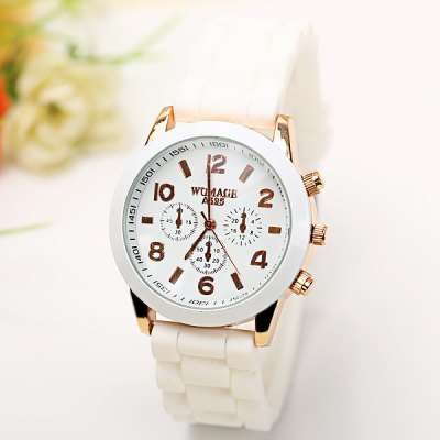 WoMaGe Quartz Rubber Watch for Women - Coffee WHITE