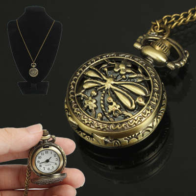 Dragonfly Style Quartz Pocket Watch with Hanging Neck Chain