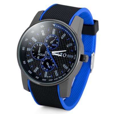 Cool Men Wrist Watch with Round Dial Rubber Band  -  BLUE