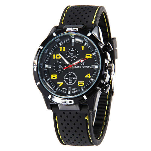GT W5373 Men's Round Dial PU Band Quartz Watch - Yellow