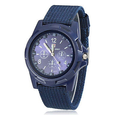 Mens Military Style Fabric Band Quartz Watch - BLUE