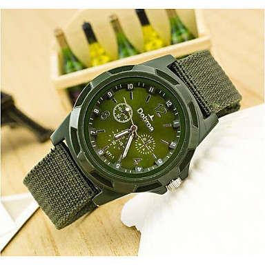 Mens Military Style Fabric Band Quartz Watch - GREEN