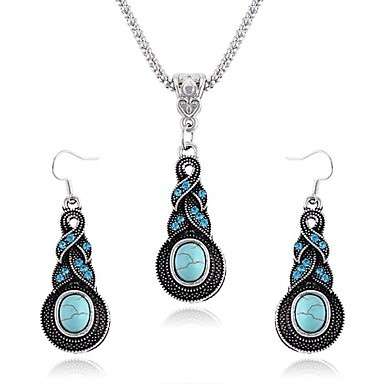 Retro Sapphire Necklace and Earrings Set